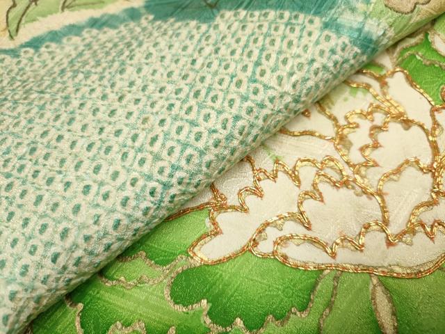 平和屋着物■豪華振袖　駒刺繍　絞り　牡丹桐花文　金彩　正絹　逸品　DABF0520ea