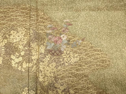 平和屋着物■訪問着　刺繍　草花文　金彩　正絹　逸品　DABF0530ya
