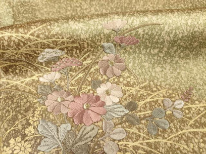 平和屋着物■訪問着　刺繍　草花文　金彩　正絹　逸品　DABF0530ya