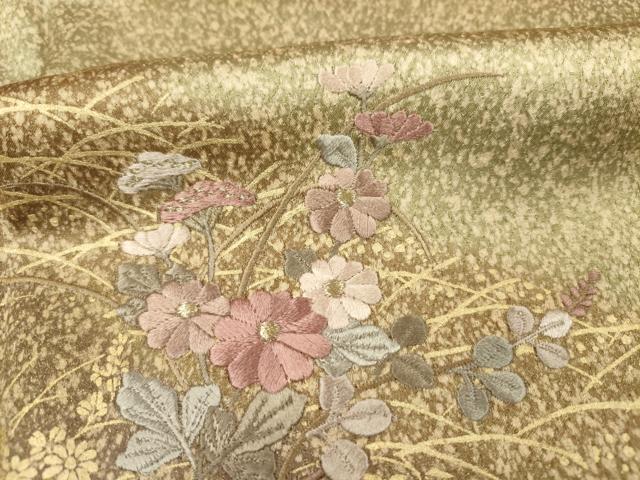 平和屋着物■訪問着　刺繍　草花文　金彩　正絹　逸品　DABF0530ya