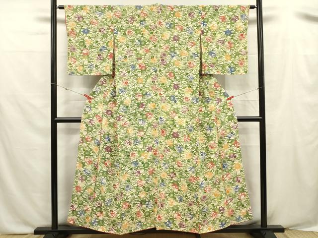 平和屋着物■上質な小紋 型染め 草花文 正絹 逸品 DABF0533ya