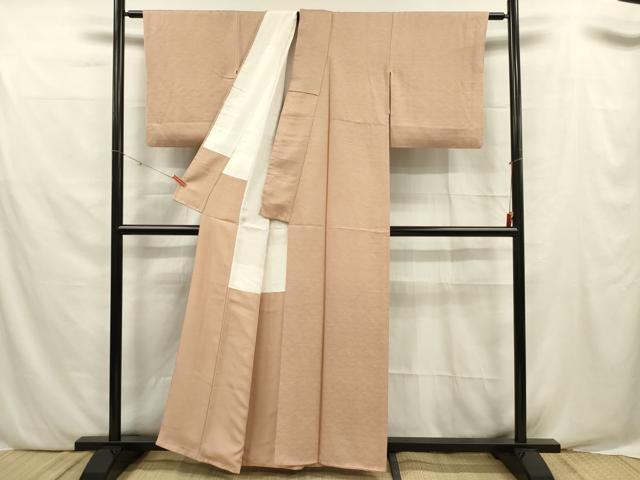 平和屋着物■上質な色無地 流線地紋 白茶色 正絹 逸品 DABF0536ya