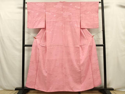 平和屋着物■上質な色無地　雲取り吉祥地紋　紅梅色　正絹　逸品　DABF0543ya
