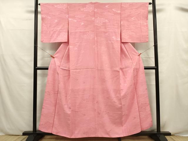 平和屋着物■上質な色無地　雲取り吉祥地紋　紅梅色　正絹　逸品　DABF0543ya
