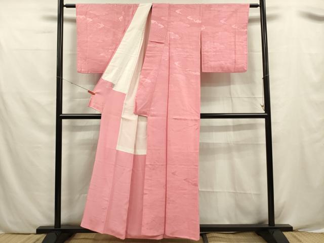 平和屋着物■上質な色無地　雲取り吉祥地紋　紅梅色　正絹　逸品　DABF0543ya