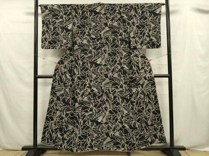 平和屋着物■上質な小紋　人物文　黒地　正絹　逸品　DABF0546ya
