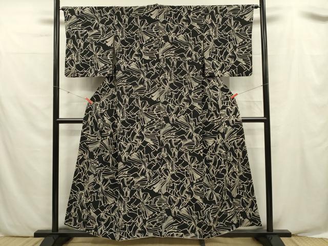 平和屋着物■上質な小紋　人物文　黒地　正絹　逸品　DABF0546ya