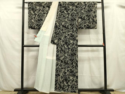 平和屋着物■上質な小紋　人物文　黒地　正絹　逸品　DABF0546ya