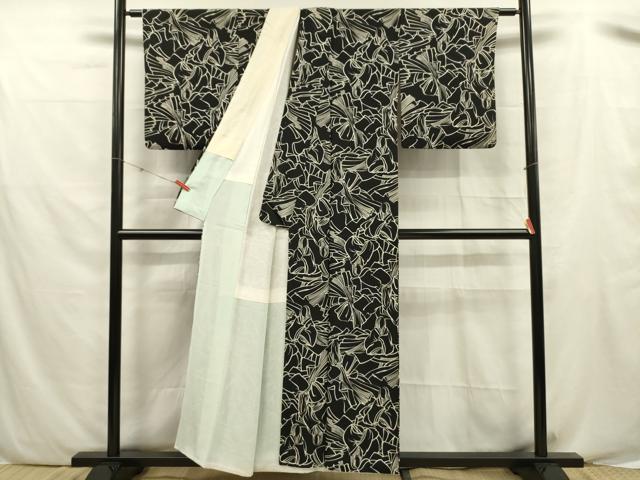 平和屋着物■上質な小紋　人物文　黒地　正絹　逸品　DABF0546ya