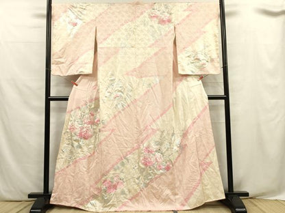 平和屋着物■訪問着　駒刺繍　絞り　草花文　銀彩　やまと誂製　正絹　逸品　DABF0549ya