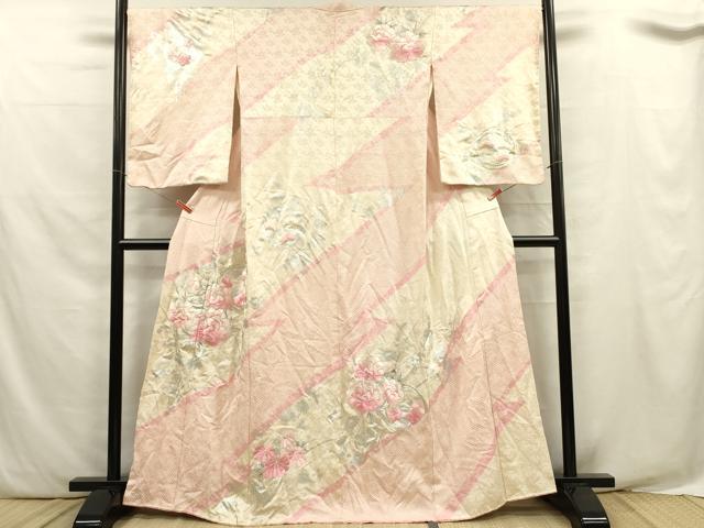 平和屋着物■訪問着　駒刺繍　絞り　草花文　銀彩　やまと誂製　正絹　逸品　DABF0549ya
