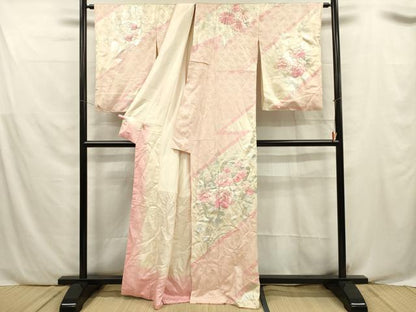 平和屋着物■訪問着　駒刺繍　絞り　草花文　銀彩　やまと誂製　正絹　逸品　DABF0549ya
