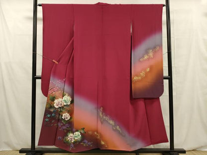 平和屋着物■豪華振袖　草花文　暈し染め　金彩　正絹　逸品　DABF0566ya