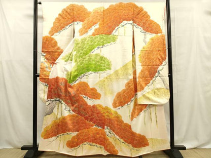 平和屋着物■豪華振袖　駒刺繍　枝松文　金彩　正絹　逸品　DABF0573ya