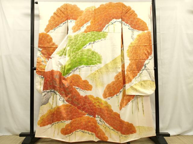 平和屋着物■豪華振袖　駒刺繍　枝松文　金彩　正絹　逸品　DABF0573ya