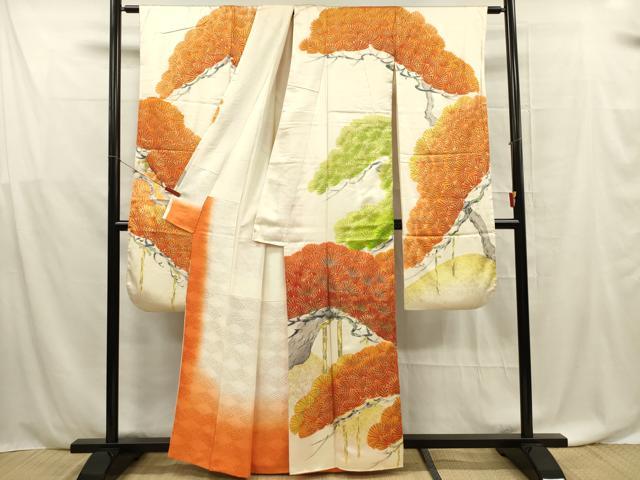 平和屋着物■豪華振袖　駒刺繍　枝松文　金彩　正絹　逸品　DABF0573ya