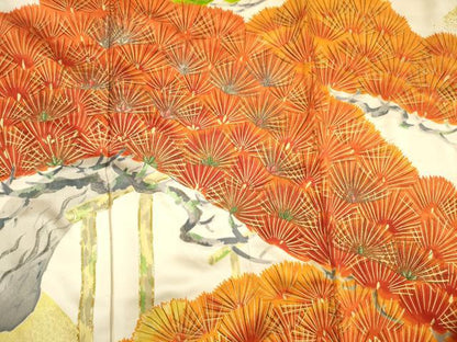 平和屋着物■豪華振袖　駒刺繍　枝松文　金彩　正絹　逸品　DABF0573ya