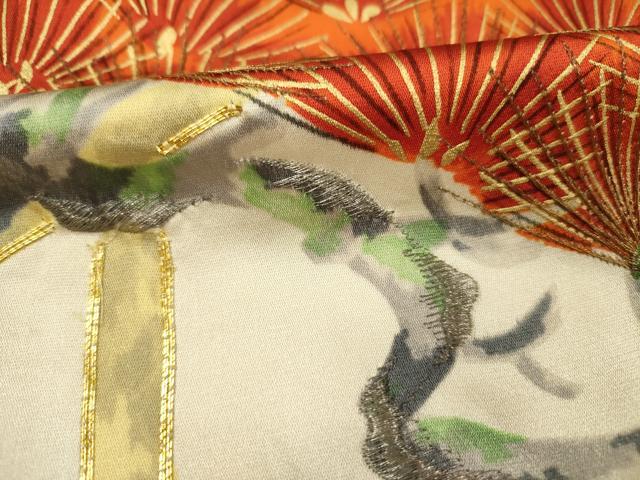 平和屋着物■豪華振袖　駒刺繍　枝松文　金彩　正絹　逸品　DABF0573ya