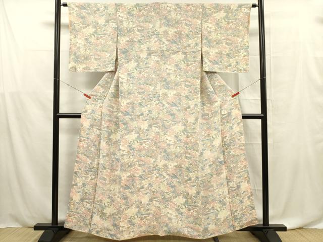 平和屋着物■上質な小紋　人物風景文　鬼しぼ縮緬　正絹　逸品　DABF0577ya