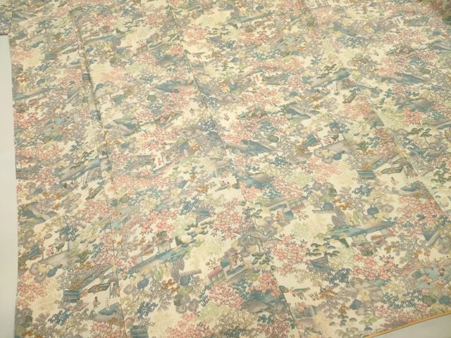 平和屋着物■上質な小紋　人物風景文　鬼しぼ縮緬　正絹　逸品　DABF0577ya
