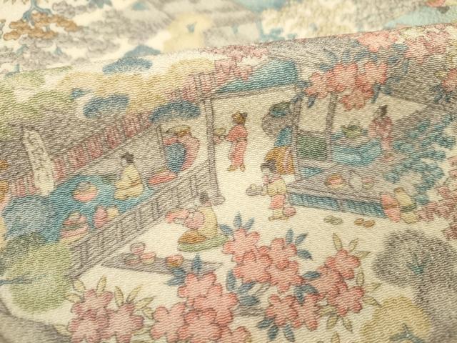 平和屋着物■上質な小紋　人物風景文　鬼しぼ縮緬　正絹　逸品　DABF0577ya