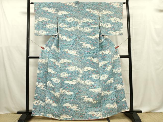 平和屋着物■上質な小紋　型染め　風景文　正絹　逸品　DABF0578ya
