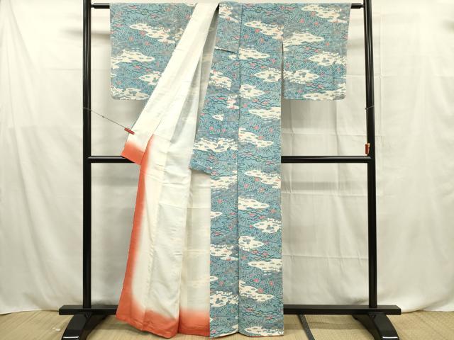 平和屋着物■上質な小紋　型染め　風景文　正絹　逸品　DABF0578ya
