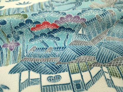 平和屋着物■上質な小紋　型染め　風景文　正絹　逸品　DABF0578ya