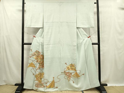 平和屋着物■豪華色留袖　駒刺繍　檜扇花文　金彩　正絹　逸品　DABF0586ya