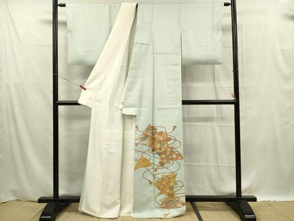 平和屋着物■豪華色留袖　駒刺繍　檜扇花文　金彩　正絹　逸品　DABF0586ya