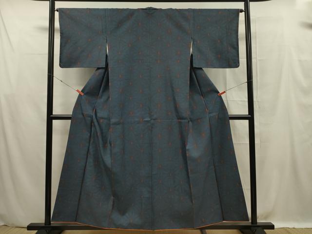 平和屋着物■上質な紬　麻の葉文　正絹　逸品　DABF0587ya