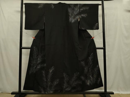 平和屋着物■訪問着　寿光織　枝葉文　黒地　金銀糸　正絹　逸品　DABF0593ya