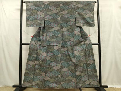 平和屋着物■上質な紬　幾何学文　正絹　逸品　DABF0598ya