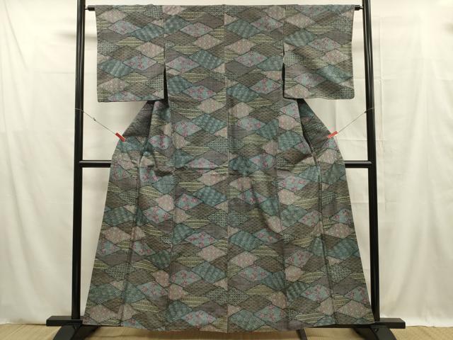 平和屋着物■上質な紬　幾何学文　正絹　逸品　DABF0598ya