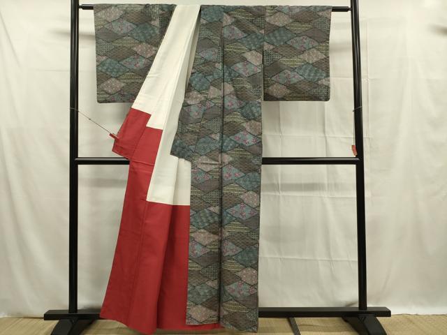 平和屋着物■上質な紬　幾何学文　正絹　逸品　DABF0598ya