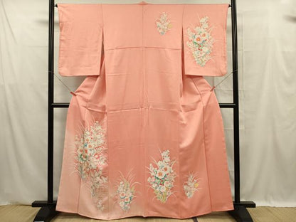 平和屋着物■訪問着　刺繍　草花文　正絹　逸品　DABF0599ya