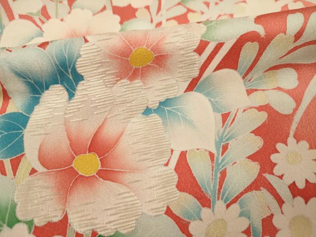 平和屋着物▽訪問着　単衣　刺繍　草花文　正絹　逸品　DAAP7378du 平和屋着物▽訪問着 単衣 刺繍 草花文 正絹 逸品 DAAP7378duの通販 by