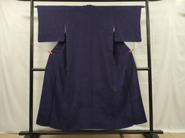 平和屋着物■上質な色無地　枝花地紋　深紫色　正絹　逸品　DABF0601ya