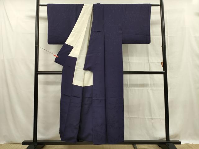 平和屋着物■上質な色無地　枝花地紋　深紫色　正絹　逸品　DABF0601ya