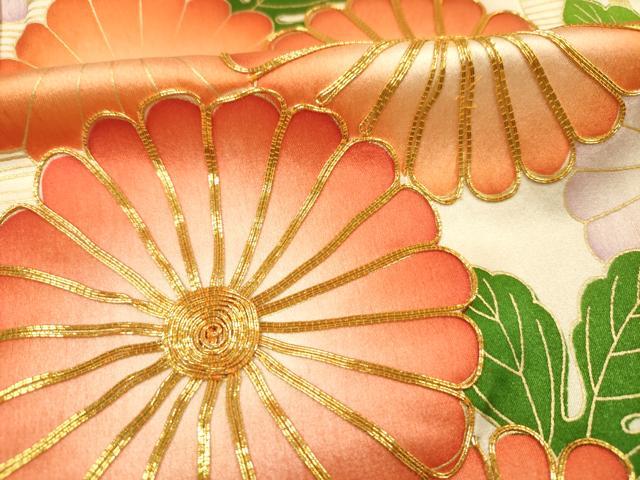 平和屋着物■豪華振袖　駒刺繍　枝菊文　金彩　正絹　逸品　DABF0603ya