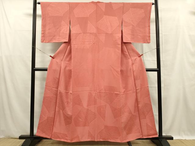 平和屋着物■上質な色無地　舞葉地紋　真朱色　正絹　逸品　DABF0604ya