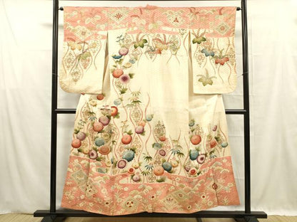 平和屋着物■訪問着　刺繍　草花文　金彩　正絹　逸品　DABF0614ya
