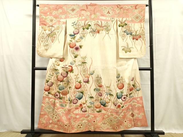 平和屋着物■訪問着　刺繍　草花文　金彩　正絹　逸品　DABF0614ya