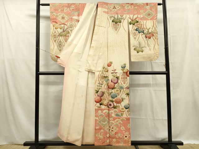 平和屋着物■訪問着　刺繍　草花文　金彩　正絹　逸品　DABF0614ya