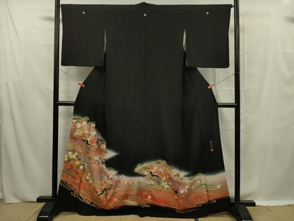 平和屋着物■豪華黒留袖　作家物　駒刺繍　扇面草花文　暈し染め　金彩　正絹　逸品　DABF0620ya