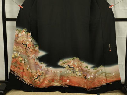 平和屋着物■豪華黒留袖　作家物　駒刺繍　扇面草花文　暈し染め　金彩　正絹　逸品　DABF0620ya