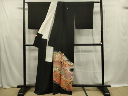 平和屋着物■豪華黒留袖　作家物　駒刺繍　扇面草花文　暈し染め　金彩　正絹　逸品　DABF0620ya