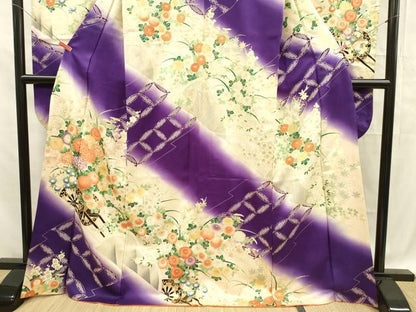 平和屋着物■豪華振袖 草花文 暈し染め 金彩 正絹 逸品 DABF0624ya