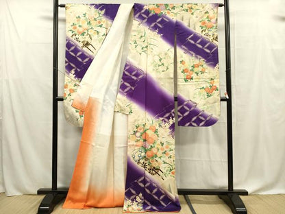 平和屋着物■豪華振袖 草花文 暈し染め 金彩 正絹 逸品 DABF0624ya