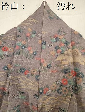 平和屋着物■訪問着 風景花文 金彩 鬼しぼ縮緬 正絹 逸品 DABF0630ya